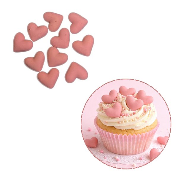 Mini Confeito - Coração Rosa Pequeno - 10 Unidades - Abelha Confeiteira - Rizzo