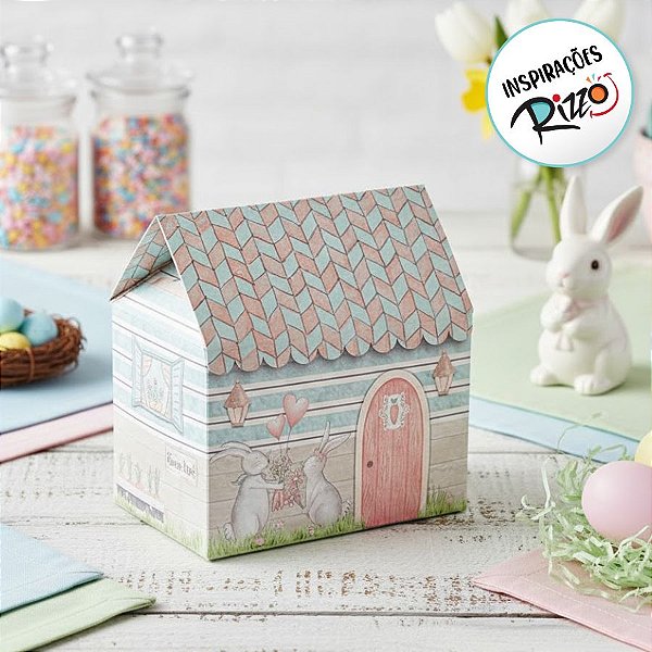Caixa Casinha Coelhos Apaixonados - 5 unidades - Decora Festas Ltda - Rizzo