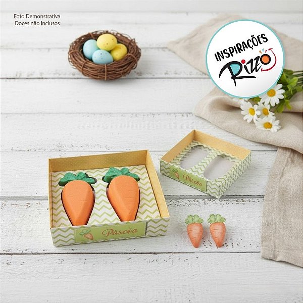 Caixa Degustação Cenoura 60g com 2 cavidades Cenouras Pequenas - 5 unidades - Decora Festas Ltda - Rizzo Embalagens