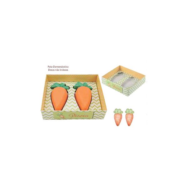 Caixa Degustação Cenoura 60g com 2 cavidades Cenouras Pequenas - 5 unidades - Decora Festas Ltda - Rizzo Embalagens