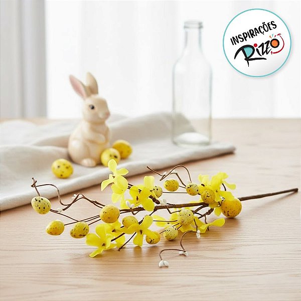 Galho Pick Decorativo de Páscoa com Ovo - Amarelo - 58cm - 1 unidade - Rizzo