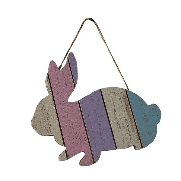 Placa de Coelho de Madeira Deitado Colorido para Pendurar 16 cm - 1 unidade - Rizzo