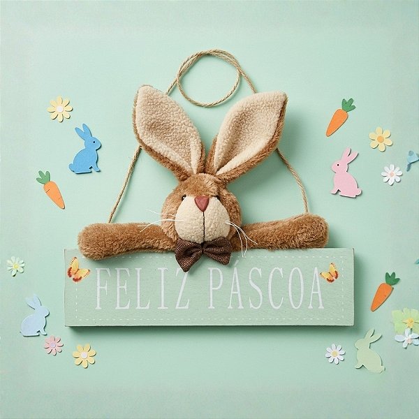 Placa com Boneco Coelho de Páscoa Verde - 1 unidade - Rizzo