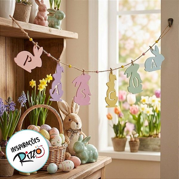 Cordão Decorativo para Pendurar Coelhinhos Páscoa - 16cm x 95cm x - 1 unidade - Cromus Páscoa - Rizzo