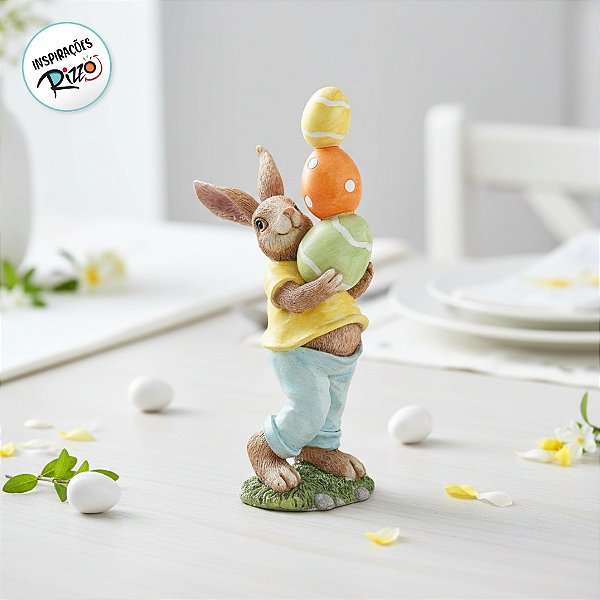 Coelho Decorativo de Resina Carregando Ovos - Fancy - 1 unidade - Cromus - Rizzo