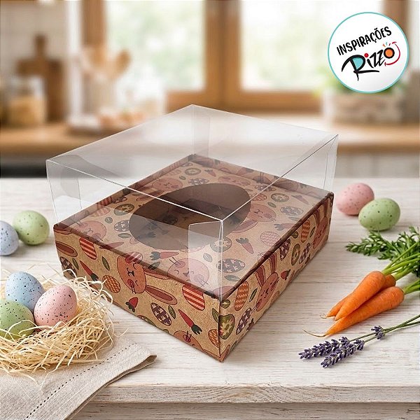 Caixa para Meio Ovo de 350g - 20,5x17x9,7cm - Kraft Coelhinhos - 5 unidades - Assk - Páscoa - Rizzo
