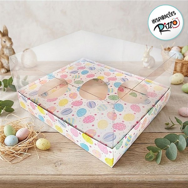 Caixa para 3 Meio Ovos de 50g a 80g - Ovos Coloridos - 20,5x17x9,7cm - 5 un - Assk - Rizzo