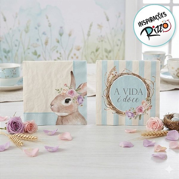 Guardanapo Coelha Serena Azul - 1 unidade Pct. c/ 20 unds. - Cromus - Rizzo Embalagens