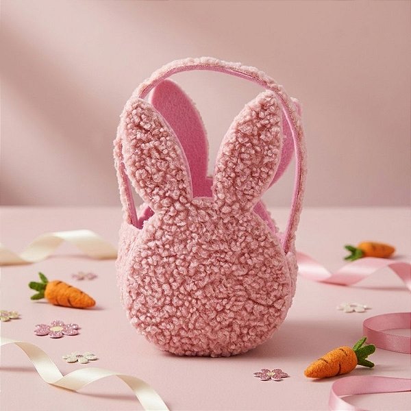 Bolsinha Pelúcia Rosa Coelho em Feltro - 1 unidade - Cromus - Rizzo Embalagens