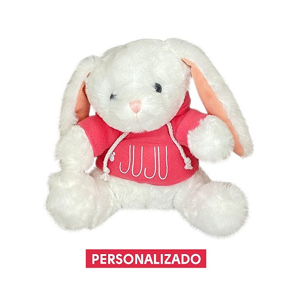 Coelho Pelúcia com Blusa Moletom Capuz Personalizado - Rosa - 20cm - 01 unidade - Cromus Páscoa - Rizzo