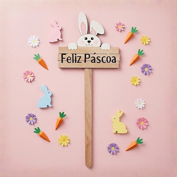 Placa Coelho Feliz Páscoa - 57cm x 22cm - 1 unidade - Cromus Páscoa - Rizzo