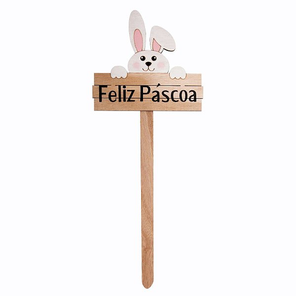 Placa Coelho Feliz Páscoa - 57cm x 22cm - 1 unidade - Cromus Páscoa - Rizzo Embalagens