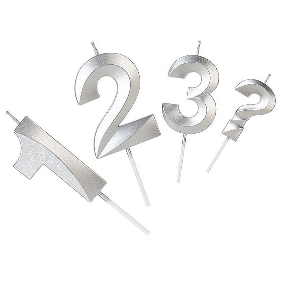 Vela Número Aniversário Design Prata - 01 unidade - Silver Festas - Rizzo Embalagens