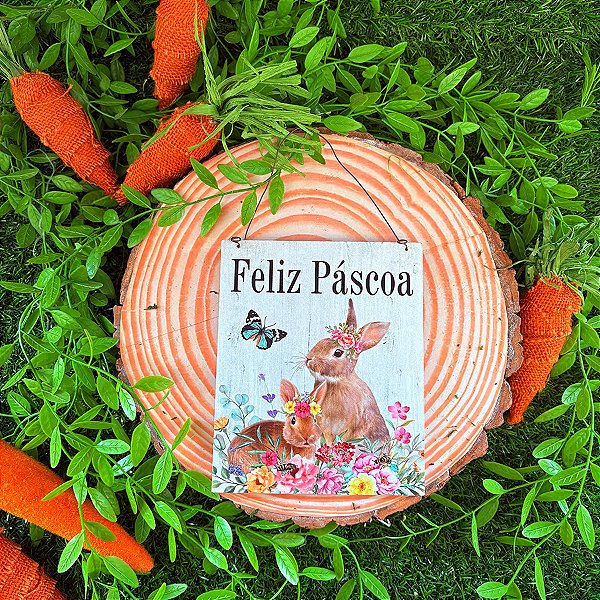 Placa Quadrada de Madeira "Feliz Páscoa" - 1 unidade - Cromus - Rizzo