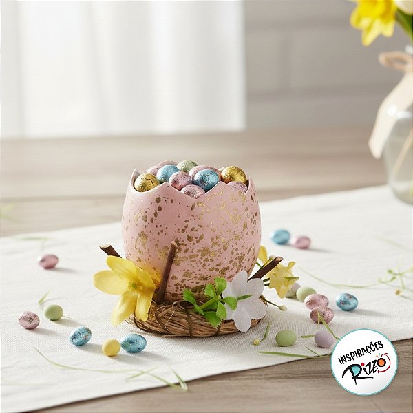 Ovo Decorado Quebrado Pequeno - Rosa - 1 unidade - Cromus - Rizzo