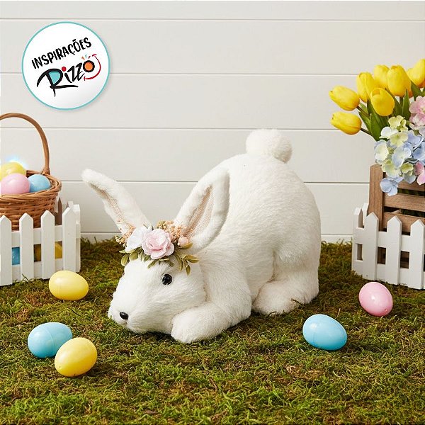 Coelho Abaixado com Flores na Cabeça - 1 unidade - Cromus - Rizzo