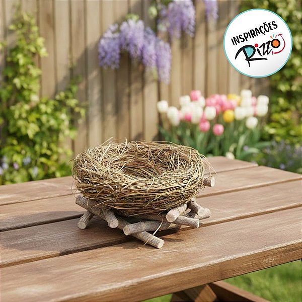 Ninho com Base de Madeira Marrom e Verde - 1 unidade - Cromus - Rizzo Embalagens