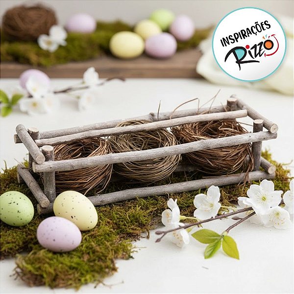 Ninho Decorativo Triplo - Marrom/Verde - 1 unidade - Cromus - Rizzo Embalagens