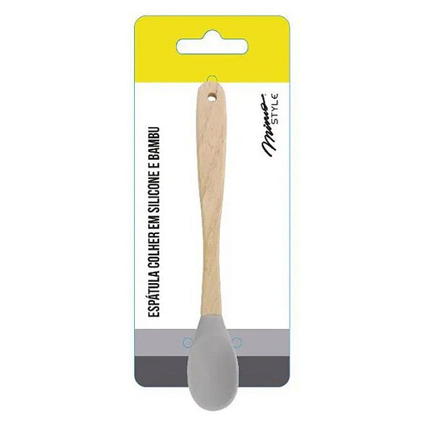 Espátula Colher Em Silicone e Bambu 21,5 cm Cinza - 1 unidade - Mimo Style - Rizzo