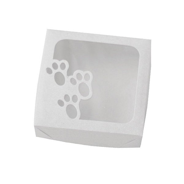 Caixa Quadrada 12x12cm Visor Patinhas Branca - 10 unidades - Crystal - Rizzo