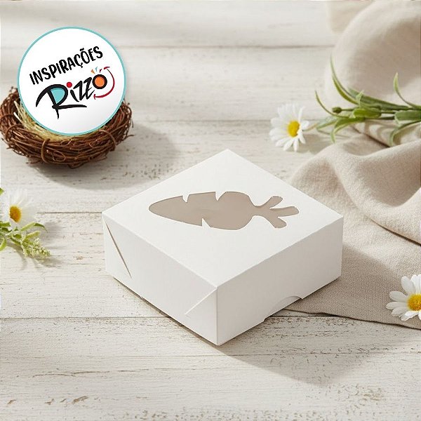 Caixa Quadrada 8x8cm Visor Cenoura Branca - 10 unidades - Crystal - Rizzo