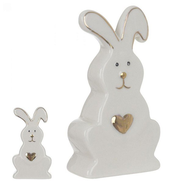 Coelho de Páscoa de Porcelana Branco e Dourado - 1 unidade - Rizzo