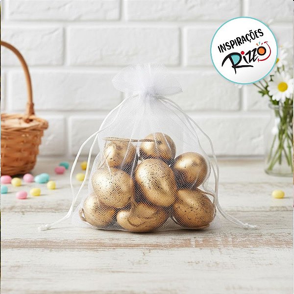 Saco de Ovinhos de Páscoa Decorativos - Dourado e Marrom - 1 unidade Pct. c/ 9 unds. - Cromus - Rizzo