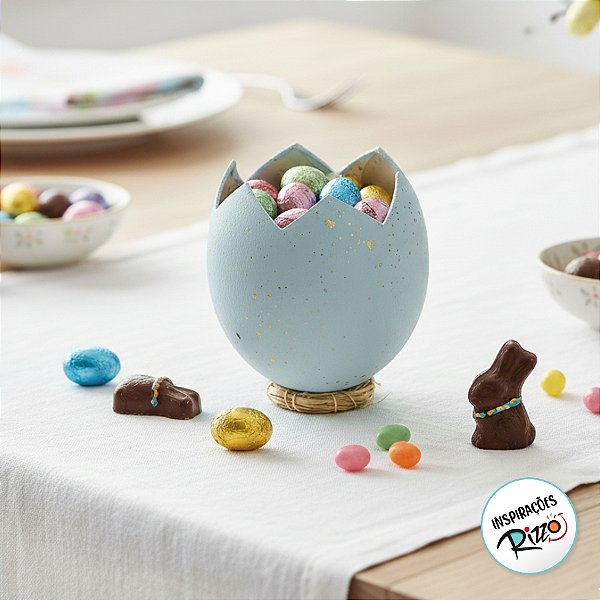Casca de Ovo de Páscoa Quebrado com Suporte Ninho - Azul - 1 unidade - Cromus - Rizzo