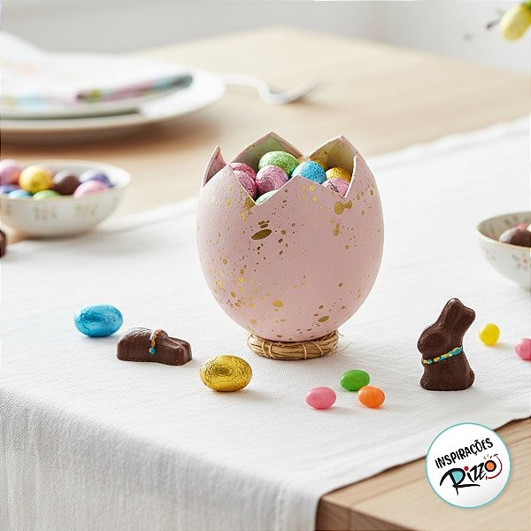 Casca de Ovo de Páscoa Quebrado com Suporte Ninho - Rosa - 1 unidade - Cromus - Rizzo