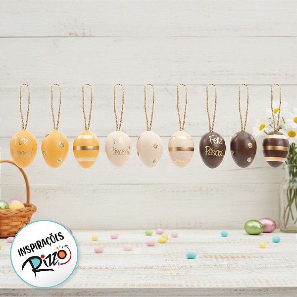 Saco de Ovos de Cordorna Sortidos - Marrom/Bege/Laranja - Páscoa - 1 unidade Pct. c/ 9 unds. - Cromus - Rizzo Embalagens