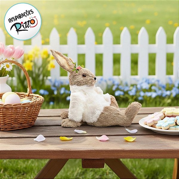 Coelha com Casaco de Pelúcia Deitada - 1 unidade - Cromus - Rizzo Embalagens