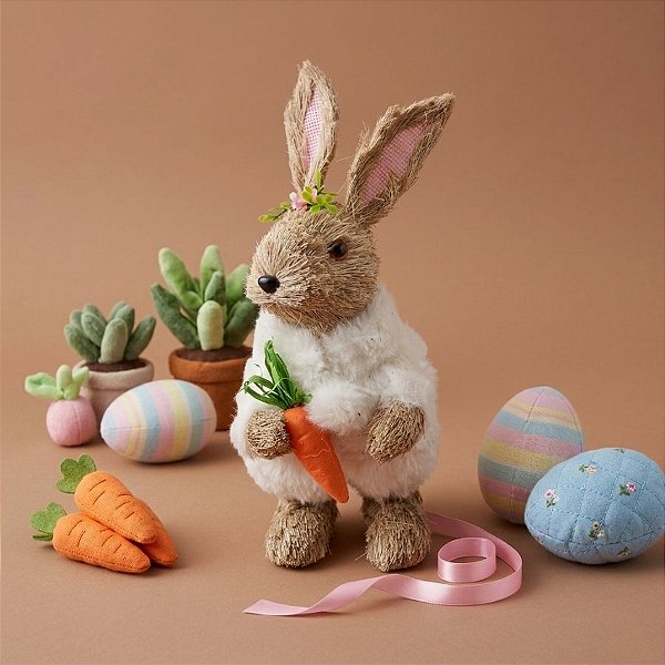Coelha com Casaco de Pelúcia 23,5 cm Segurando a Cenoura - 1 unidade - Cromus - Rizzo