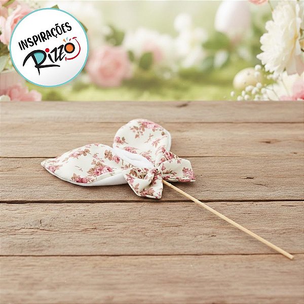 Pick Decorativo de Páscoa - Orelhas Florais - Branco Pastel - 1 unidade - Cromus -