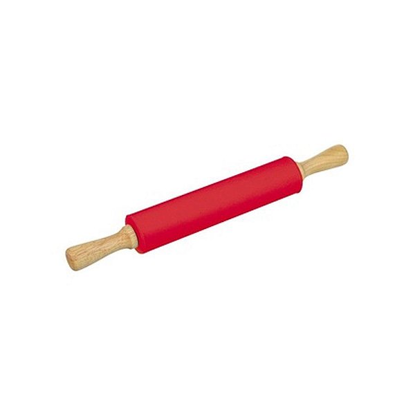 Rolo de Massa de Silicone com Cabo de Madeira - 42 cm - Vermelho Escarlate - 1 unidade - Wellmix - Rizzo Embalagens