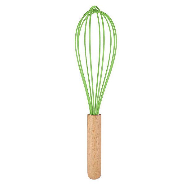 Fouet de Silicone com Cabo de Madeira 26 cm - Verde - 1 unidade - Wellmix - Rizzo Embalagens