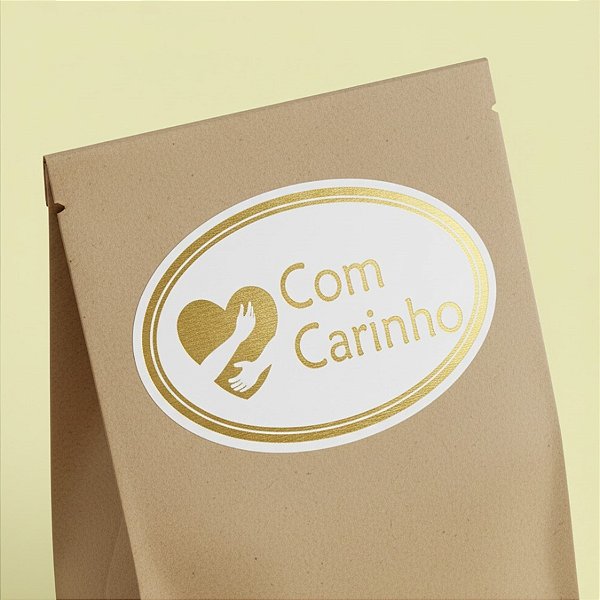 Adesivo "Com Carinho" - Ref.2025 - Hot Stamping - Dourado - 100 unidades - Stickr - Rizzo