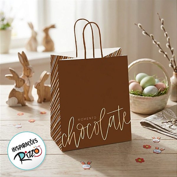 Sacola para Meio Ovo Tons de Chocolate Marrom 22x16x27,5cm - 10 Unidades - Cromus Páscoa - Rizzo