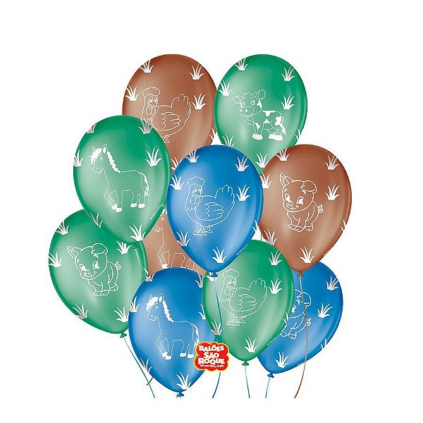Balão de Festa  Decorado - Festa Fazendinha - Sortidos - 9" 23cm - 25 unidades - Balões São Roque - Rizzo