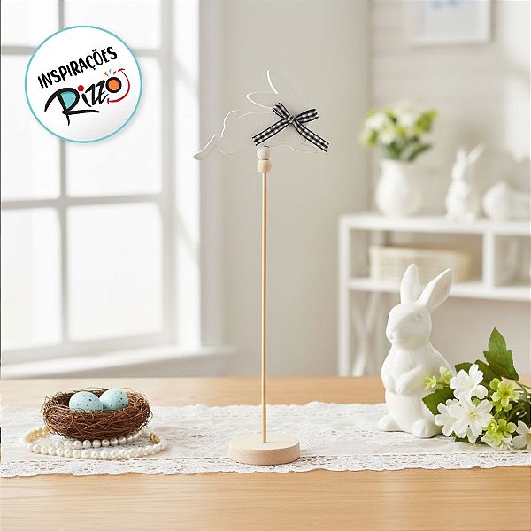 Pick Decorativo de Páscoa - Coelhinho Deitado Correndo de MDF - 01 unidade - Cromus - Rizzo