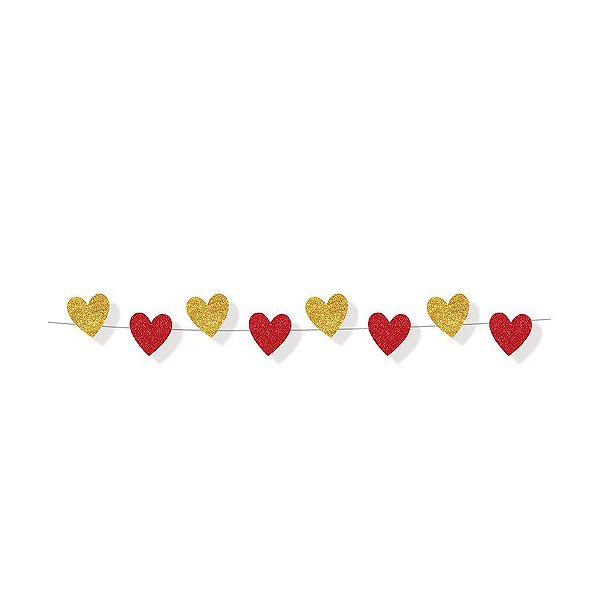 Faixa Decorativa de Coração Brilhante Vermelho e Dourado - 1 unidade - Cromus - Rizzo Embalagens
