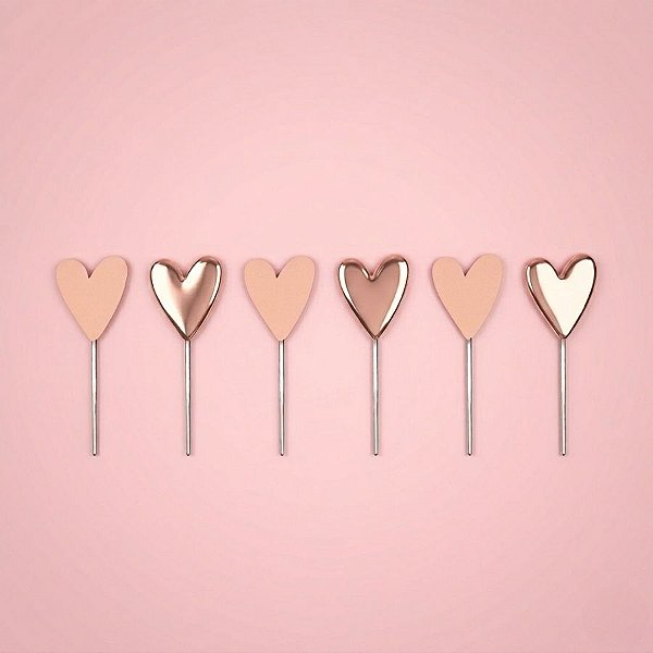 Pick Decorativo para Doces - Romântico - Rose Gold Sortidos - 12 unidades - Cromus - Rizzo