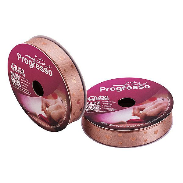 Fita em Cetim "Mini Corações" Rose Gold - Cor 426 - 10 m x 15 mm - 1 unidade - Fitas Progresso - Rizzo