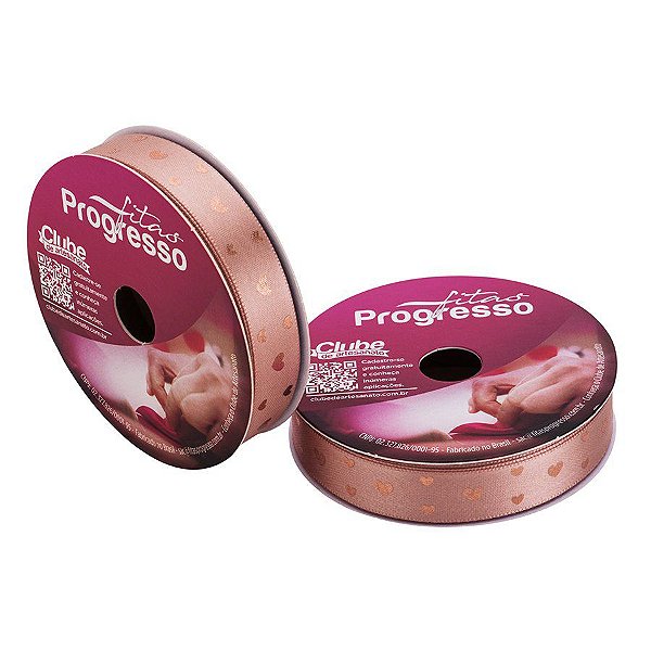 Fita em Cetim "Mini Corações" Rose Gold - Cor 426 - 10 m x 15 mm - 1 unidade - Fitas Progresso - Rizzo