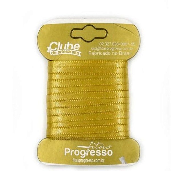 Fita em Cetim - Cor 228 Ouro - 10 m x 4 mm - 1 unidade - Fitas Progresso - Rizzo Embalagens