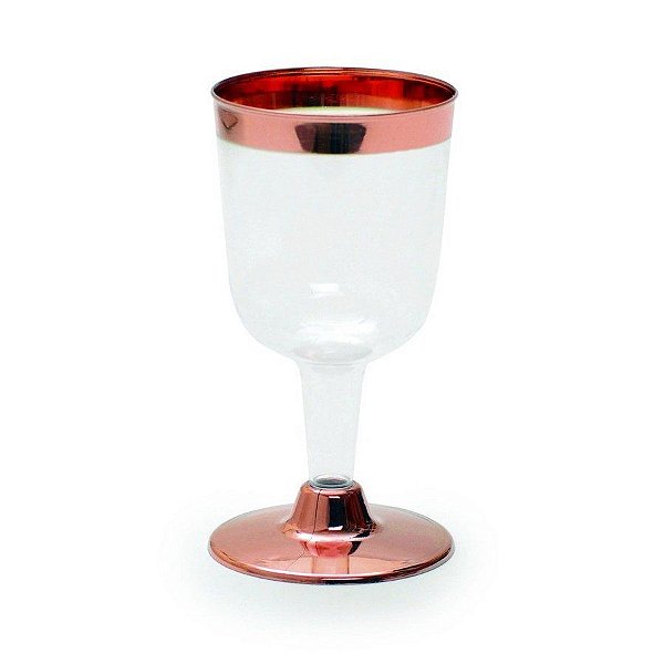 Taça de Vinho Descartável de Luxo Rose Gold 170mL - 6 Unidades - Cromus - Rizzo Embalagens
