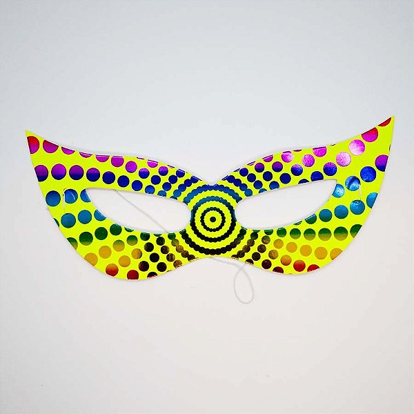 Máscara de Carnaval em Papel - Amarelo - Estampa Círculos - Mod 461 - 12 unidades - Rizzo