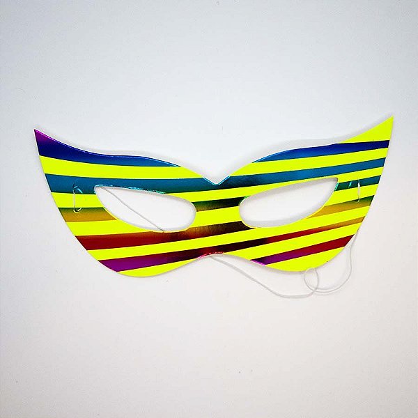Máscara de Carnaval em Papel - Amarelo - Estampa Listras - Mod 461 - 12 unidades - Rizzo