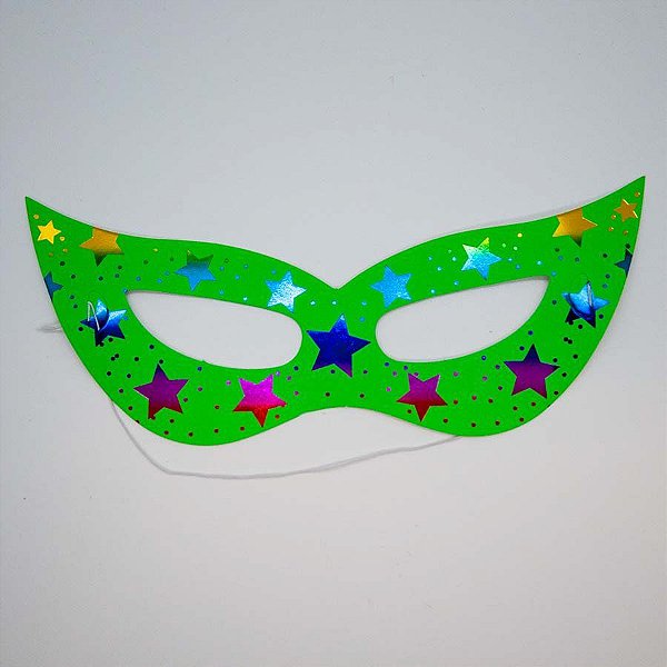 Máscara de Carnaval em Papel - Verde - Estampa Estrelas - Mod 461