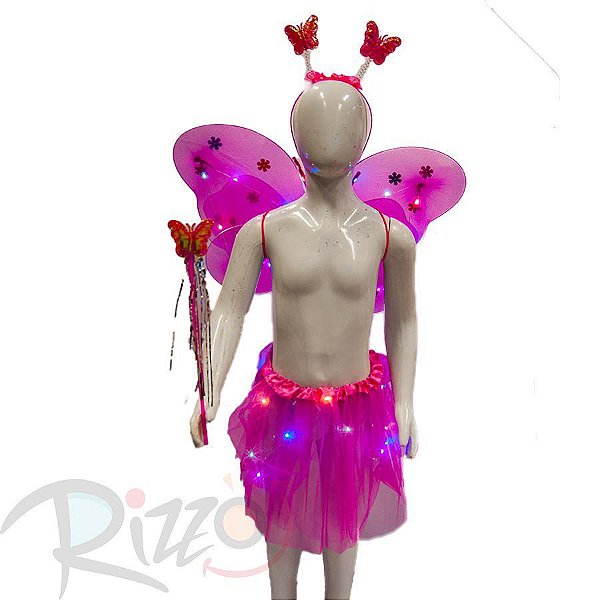 Kit Fantasia Carnaval - Borboleta - Tiara Led - Rosa Pink - Mod:638 - 01 unidade - Rizzo