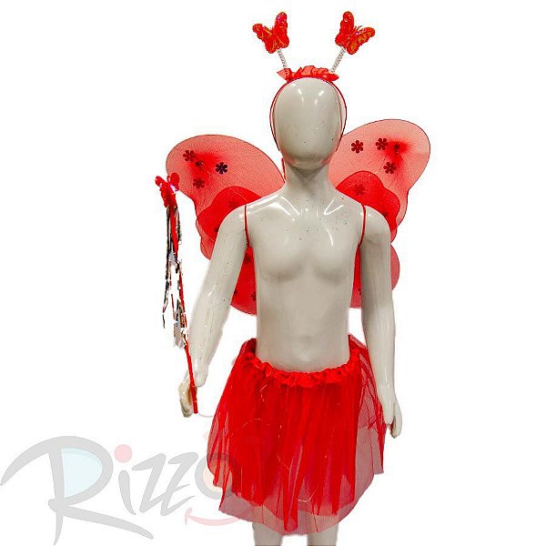 Kit Fantasia Carnaval - Borboleta - Tiara Led - Vermelho - Mod:638 - 01 unidade - Rizzo